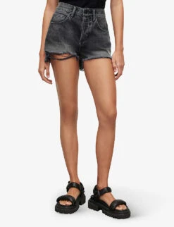 AllSaints Heidi High-rise Distressed-hem Denim Shorts -Sweaty Bety Clothing Shop R04087382 WASHEDBLACK ALT02