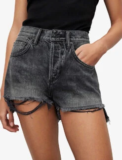 AllSaints Heidi High-rise Distressed-hem Denim Shorts -Sweaty Bety Clothing Shop R04087382 WASHEDBLACK ALT04