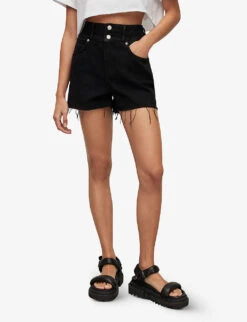 AllSaints Hailey High-rise Raw-hem Denim Shorts -Sweaty Bety Clothing Shop R04087383 WASHEDBLACK ALT02