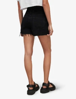 AllSaints Hailey High-rise Raw-hem Denim Shorts -Sweaty Bety Clothing Shop R04087383 WASHEDBLACK ALT03