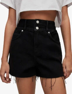 AllSaints Hailey High-rise Raw-hem Denim Shorts -Sweaty Bety Clothing Shop R04087383 WASHEDBLACK ALT04