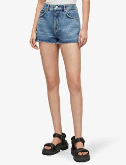 AllSaints Faye High-rise Raw-hem Denim Shorts -Sweaty Bety Clothing Shop R04087394 DARKINDIGOBL ALT02
