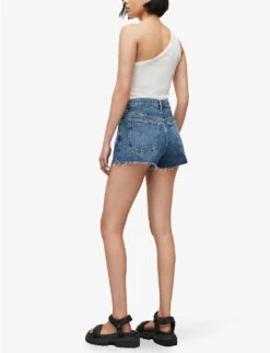 AllSaints Faye High-rise Raw-hem Denim Shorts -Sweaty Bety Clothing Shop R04087394 DARKINDIGOBL ALT03
