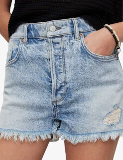 AllSaints Libby High-rise Stretch-denim Shorts -Sweaty Bety Clothing Shop R04087414 INDIGOBLUE ALT04