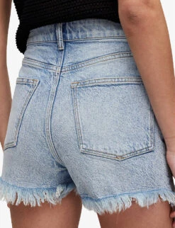 AllSaints Libby High-rise Stretch-denim Shorts -Sweaty Bety Clothing Shop R04087414 INDIGOBLUE ALT05