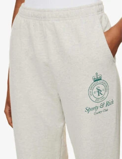 Crown Logo-print Cotton-jersey Jogging Bottoms -Sweaty Bety Clothing Shop R04090269 HEATHEROATMEALFOREST ALT04