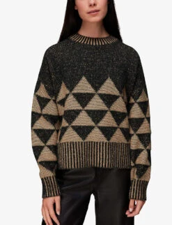 Whistles Geometric-intarsia Wool And Recycled Nylon-blend Jumper -Sweaty Bety Clothing Shop R04092069 BLACK ALT02