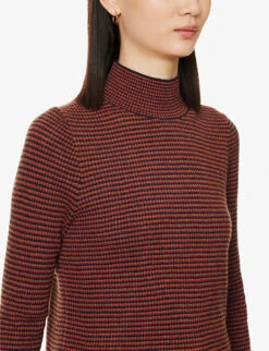 ME AND EM Turtleneck Jacquard-pattern Knitted Jumper -Sweaty Bety Clothing Shop R04094250 NAVYCHESTNUT ALT04