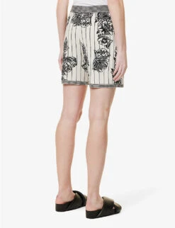 Joseph Floral-pattern Split-hem Knitted Shorts -Sweaty Bety Clothing Shop R04095458 BLACKCOMBO ALT03
