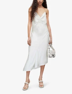 AllSaints Alexia Asymmetric Recycled-polyester Midi Dress -Sweaty Bety Clothing Shop R04096901 OYSTERWHITE ALT02