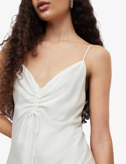 AllSaints Alexia Asymmetric Recycled-polyester Midi Dress -Sweaty Bety Clothing Shop R04096901 OYSTERWHITE ALT04