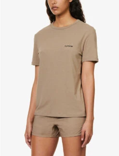 Calvin Klein Logo-embroidered Short-sleeved Stretch-cotton And Recycled-polyester T-shirt -Sweaty Bety Clothing Shop R04097695 NATURALGRAY ALT02
