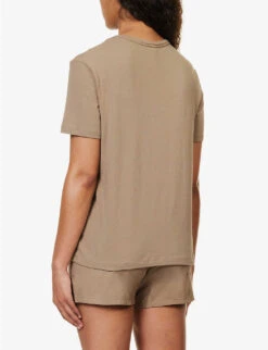 Calvin Klein Logo-embroidered Short-sleeved Stretch-cotton And Recycled-polyester T-shirt -Sweaty Bety Clothing Shop R04097695 NATURALGRAY ALT03