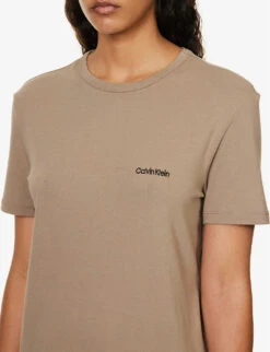 Calvin Klein Logo-embroidered Short-sleeved Stretch-cotton And Recycled-polyester T-shirt -Sweaty Bety Clothing Shop R04097695 NATURALGRAY ALT04