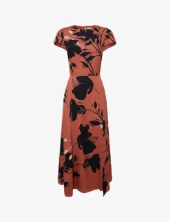 Reiss Floella Floral-print Round-neck Woven Midi Dress