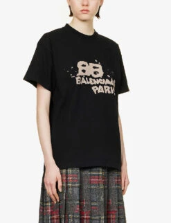 Balenciaga Branded-print Cotton T-shirt -Sweaty Bety Clothing Shop R04100068 BLACKECRU ALT02