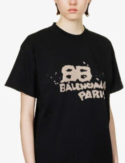 Balenciaga Branded-print Cotton T-shirt -Sweaty Bety Clothing Shop R04100068 BLACKECRU ALT04