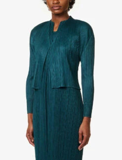 April Pleated Knitted Cardigan -Sweaty Bety Clothing Shop R04100456 68VIRIDIAN ALT02