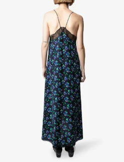 Zadig & Voltaire Risty Floral-print Silk Midi Dress -Sweaty Bety Clothing Shop R04101046 NOIR ALT03