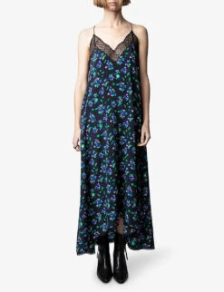 Zadig & Voltaire Risty Floral-print Silk Midi Dress -Sweaty Bety Clothing Shop R04101046 NOIR ALT04