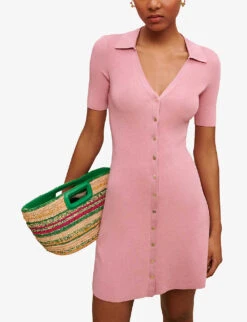 Maje Metallic-ribbed Stretch-knit Mini Dress -Sweaty Bety Clothing Shop R04101530 ROSES ALT02
