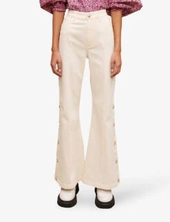 Maje Parin Wide-leg Side-buttoned Stretch-denim Jeans -Sweaty Bety Clothing Shop R04101784 BLANC ALT02