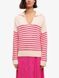 Maje Mariniere Striped Open-collar Cashmere Jumper -Sweaty Bety Clothing Shop R04101798 ROSES ALT02