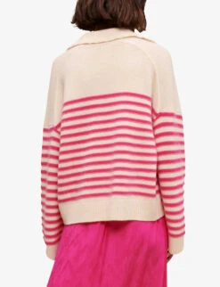 Maje Mariniere Striped Open-collar Cashmere Jumper -Sweaty Bety Clothing Shop R04101798 ROSES ALT03