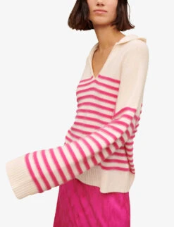 Maje Mariniere Striped Open-collar Cashmere Jumper -Sweaty Bety Clothing Shop R04101798 ROSES ALT04