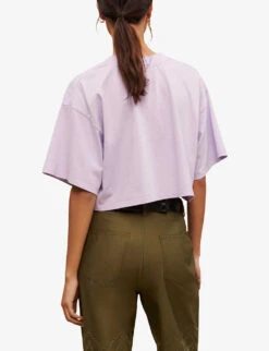 Maje Taloha Graphic-print Cropped Cotton-jersey T-shirt -Sweaty Bety Clothing Shop R04101857 VIOLETS ALT03