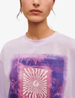 Maje Taloha Graphic-print Cropped Cotton-jersey T-shirt -Sweaty Bety Clothing Shop R04101857 VIOLETS ALT04