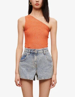 Maje Logo-patch High-rise Denim Shorts -Sweaty Bety Clothing Shop R04101896 BLEUS ALT02