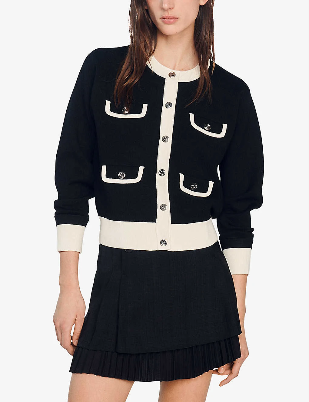 Sandro Contrast-trim Knitted Cardigan 5 Sandro Contrast-trim Knitted Cardigan - Image 3