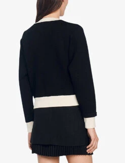Sandro Contrast-trim Knitted Cardigan 10 Sandro Contrast-trim Knitted Cardigan -Sweaty Bety Clothing Shop R04102300 NOIRGRIS ALT03