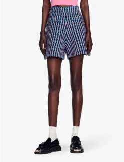 Sandro Checked Stretch-tweed Shorts -Sweaty Bety Clothing Shop R04102332 NOIRGRIS ALT02