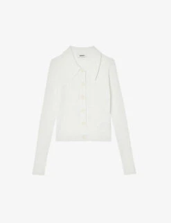 Sandro Olympe Cropped Collared Ribbed-knit Cardigan