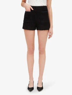 CLAUDIE PIERLOT Elga Braided-trim Tweed Shorts -Sweaty Bety Clothing Shop R04103275 NOIRGRIS ALT02