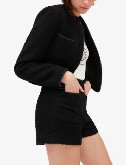 CLAUDIE PIERLOT Elga Braided-trim Tweed Shorts -Sweaty Bety Clothing Shop R04103275 NOIRGRIS ALT04