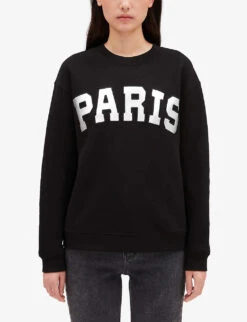 CLAUDIE PIERLOT Paris Patch-print Cotton-blend Jumper -Sweaty Bety Clothing Shop R04103280 NOIRGRIS ALT02