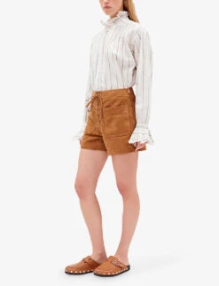 CLAUDIE PIERLOT Chris Lace-fastening Patch-pocket Suede Shorts -Sweaty Bety Clothing Shop R04103401 BRUNS ALT02