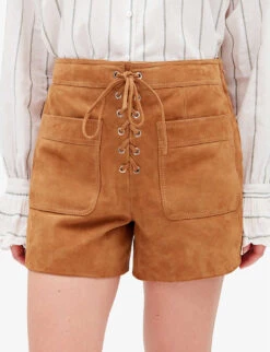 CLAUDIE PIERLOT Chris Lace-fastening Patch-pocket Suede Shorts -Sweaty Bety Clothing Shop R04103401 BRUNS ALT04
