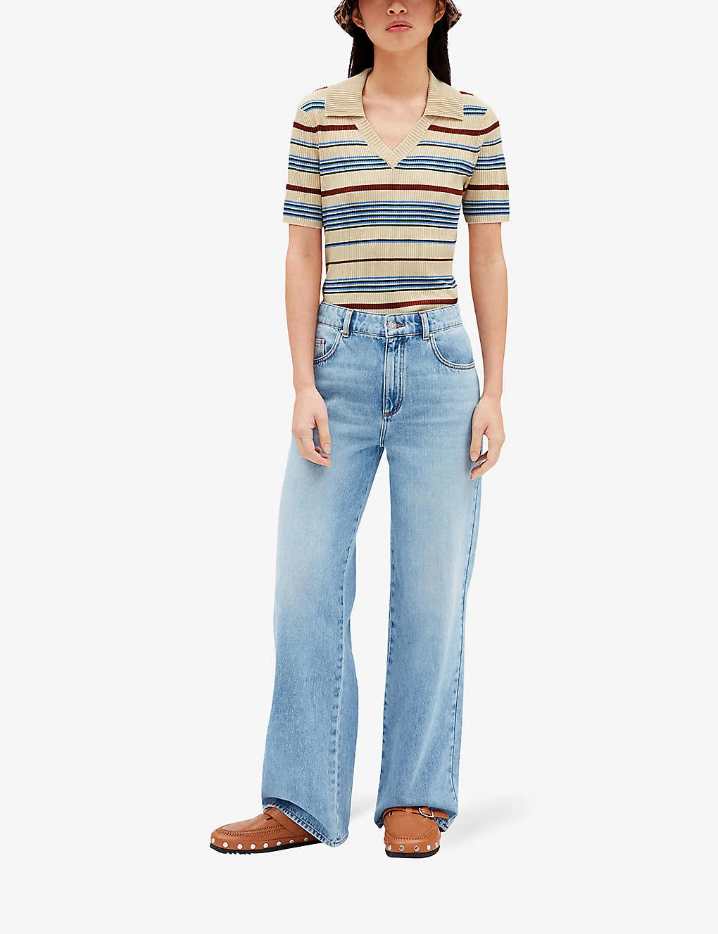 CLAUDIE PIERLOT Stripe-embellished Stretch-woven Polo Shirt 4 CLAUDIE PIERLOT Stripe-embellished Stretch-woven Polo Shirt - Image 2