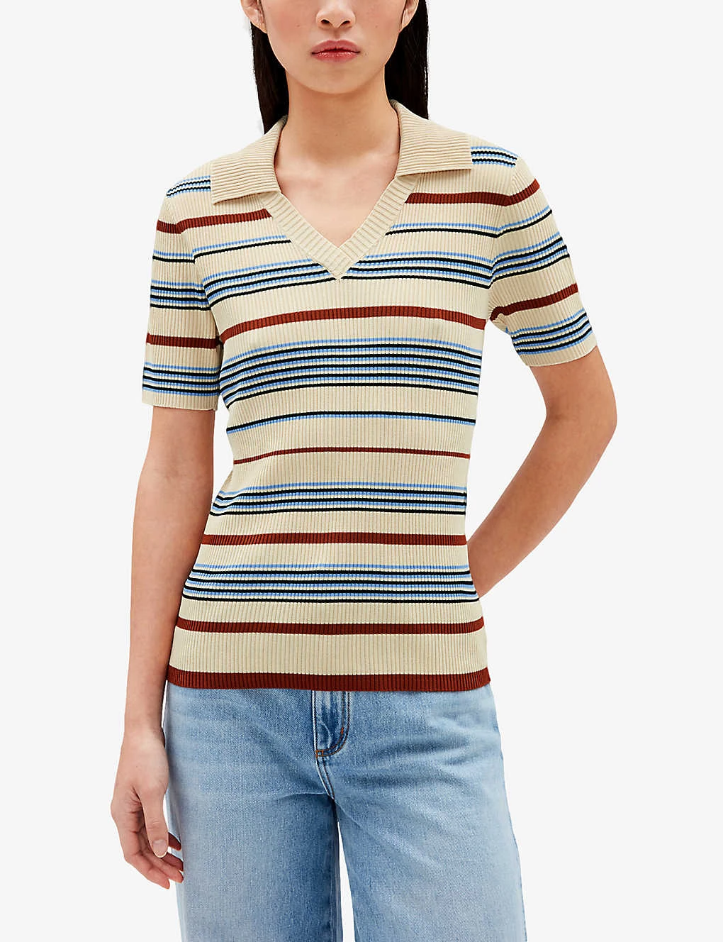 CLAUDIE PIERLOT Stripe-embellished Stretch-woven Polo Shirt 5 CLAUDIE PIERLOT Stripe-embellished Stretch-woven Polo Shirt - Image 3