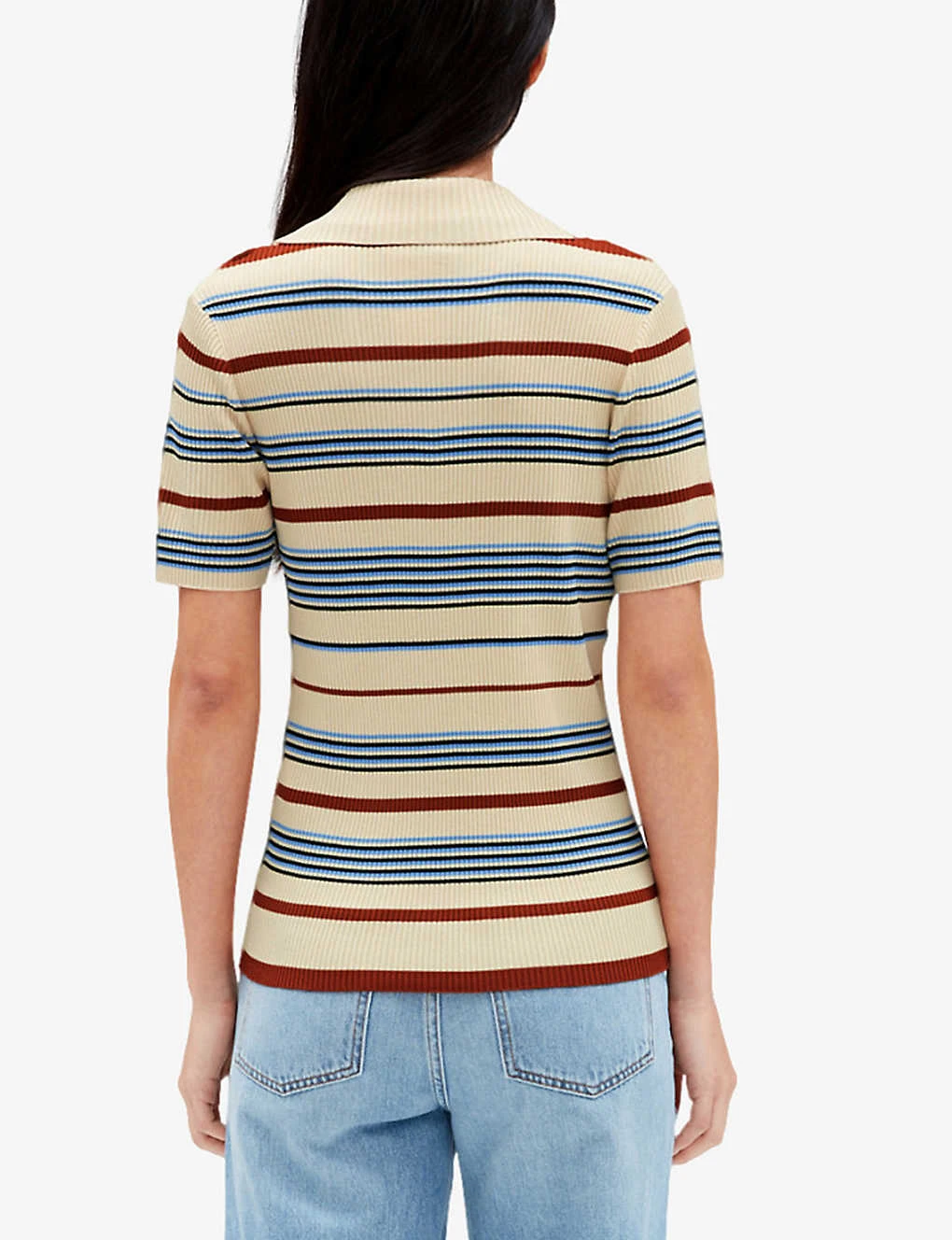 CLAUDIE PIERLOT Stripe-embellished Stretch-woven Polo Shirt 6 CLAUDIE PIERLOT Stripe-embellished Stretch-woven Polo Shirt - Image 4