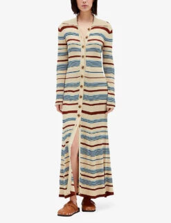 CLAUDIE PIERLOT Monmanoir Open-collar Stripe-pattern Knitted Maxi Dres -Sweaty Bety Clothing Shop R04103467 DIVERS ALT02