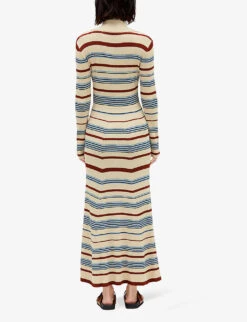 CLAUDIE PIERLOT Monmanoir Open-collar Stripe-pattern Knitted Maxi Dres -Sweaty Bety Clothing Shop R04103467 DIVERS ALT03