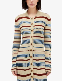 CLAUDIE PIERLOT Monmanoir Open-collar Stripe-pattern Knitted Maxi Dres -Sweaty Bety Clothing Shop R04103467 DIVERS ALT04