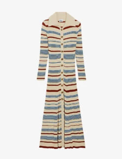 CLAUDIE PIERLOT Monmanoir Open-collar Stripe-pattern Knitted Maxi Dres