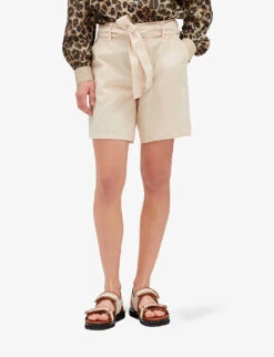 CLAUDIE PIERLOT Belted High-rise Cotton Shorts -Sweaty Bety Clothing Shop R04103468 ROSES ALT04