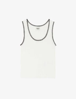 CLAUDIE PIERLOT Contrast Embroidered-trim Cotton-blend Tank Top